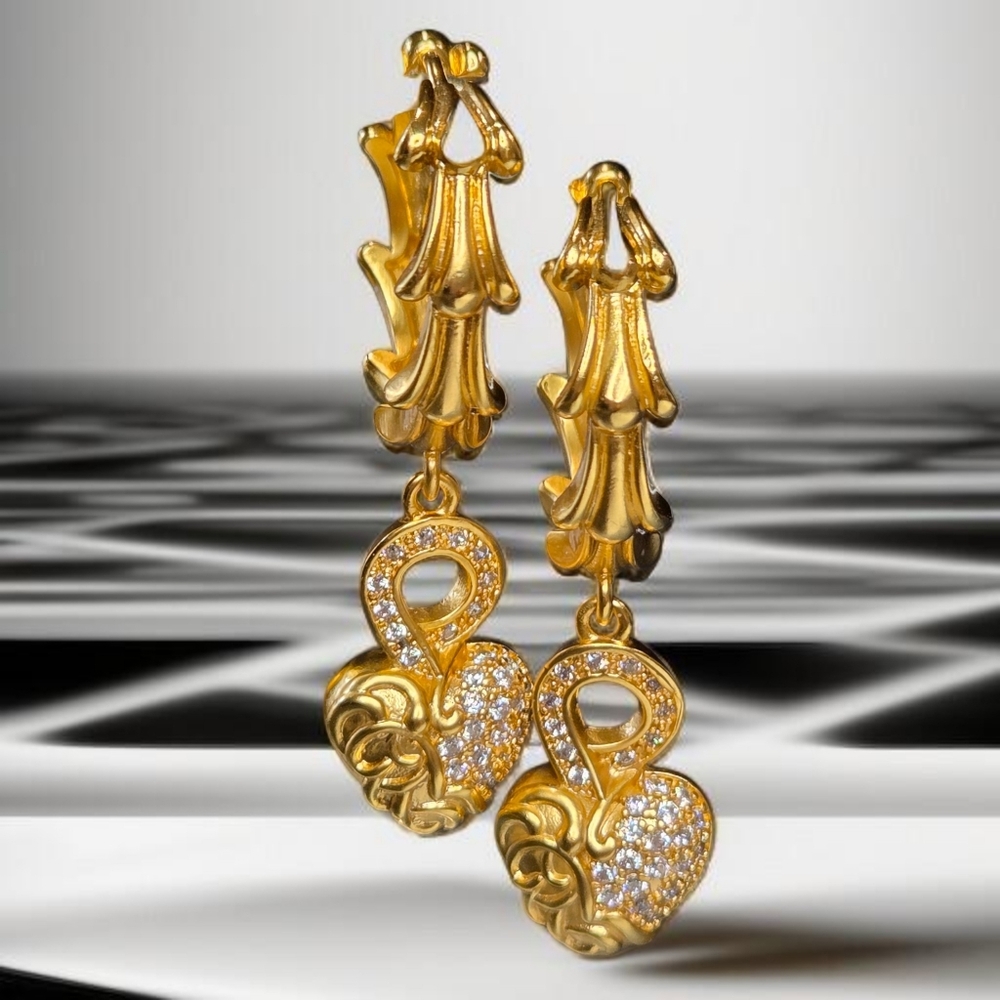 18k Mate Gold Plated European Zircon Crystal Heart Hoop Earrings